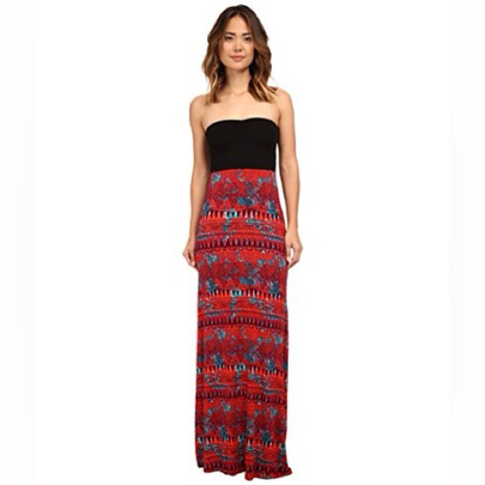 Hurley Black Red Tribal Aztec Boho Patterned Maxi Dress L